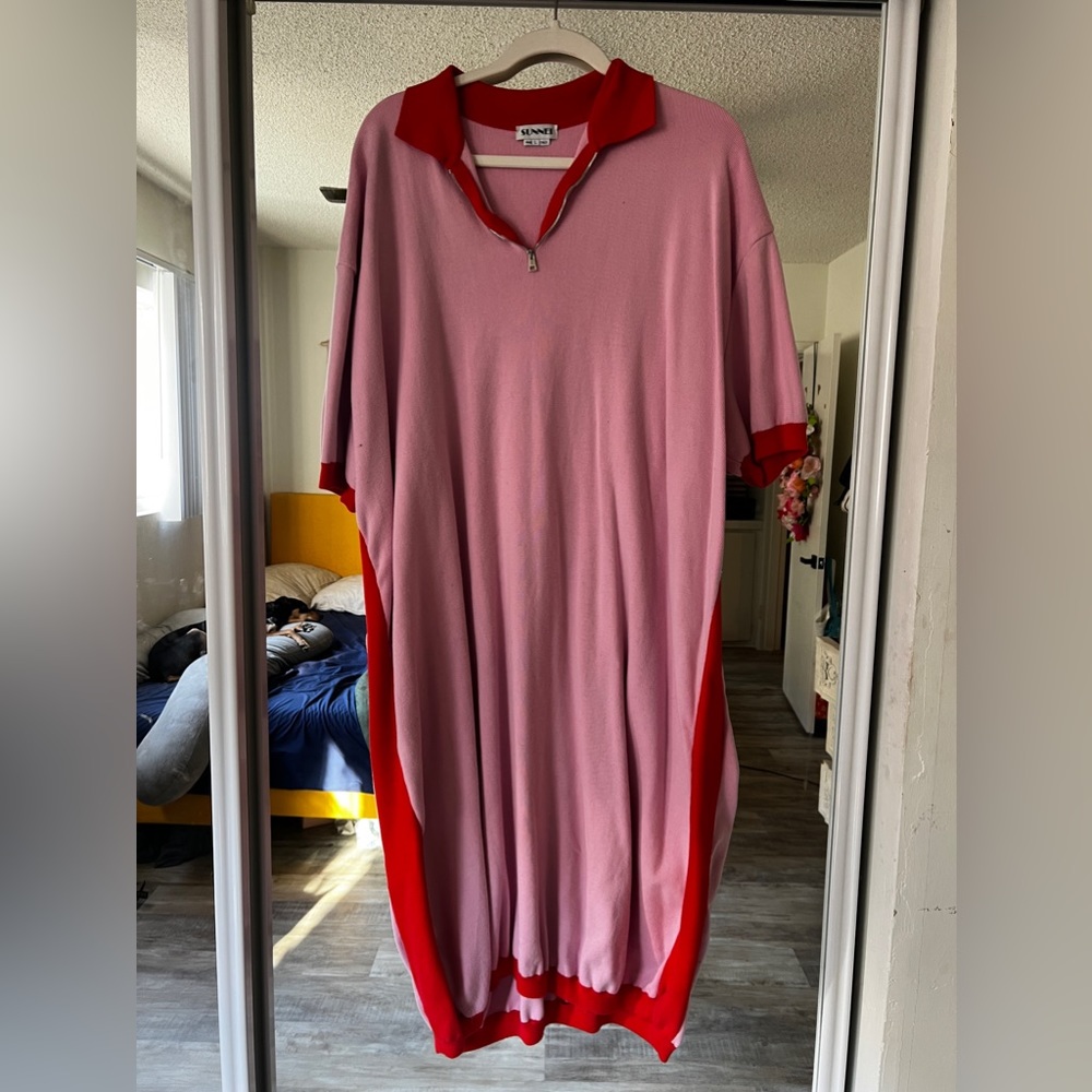 Sunnei Pink and Red Knit Polo Dress